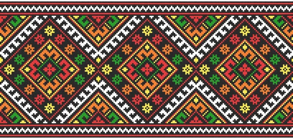 Embroidered Old Handmade Cross Stitch Ethnic Ukraine Pattern Ukrainian Towel — Stock Vector