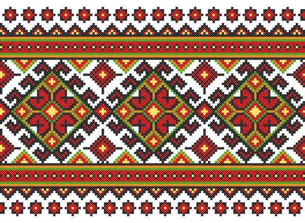 Embroidered Old Handmade Cross Stitch Ethnic Ukraine Pattern Ukrainian Towel — Stock Vector