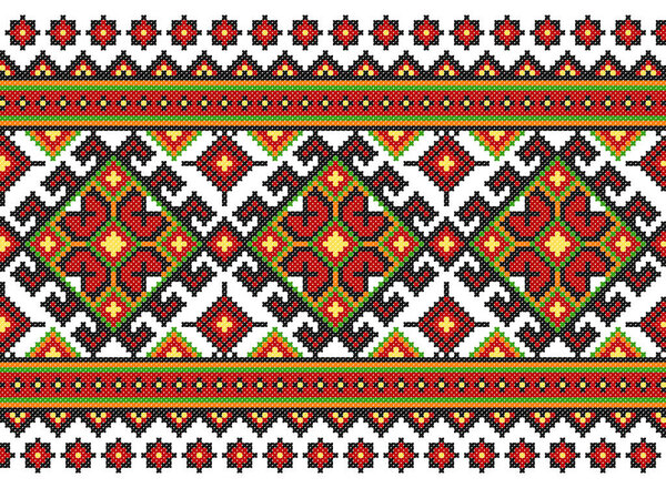 embroidered old handmade cross-stitch ethnic Ukraine pattern. Ukrainian towel with ornament. Rushnyk style in vector