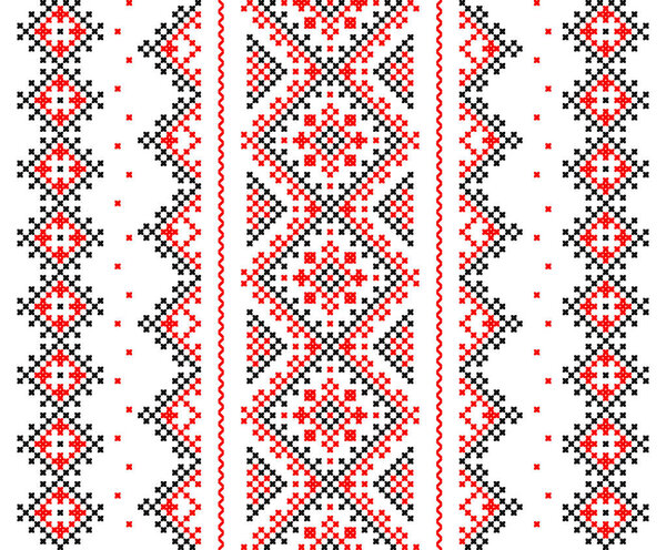 embroidered old handmade cross-stitch ethnic Ukraine pattern. Ukrainian towel with ornament. Rushnyk style in vector