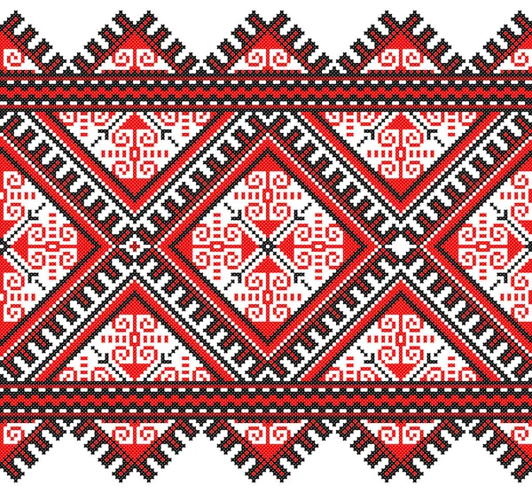 Embroidered Old Handmade Cross Stitch Ethnic Ukraine Pattern Ukrainian Towel — Stock Vector