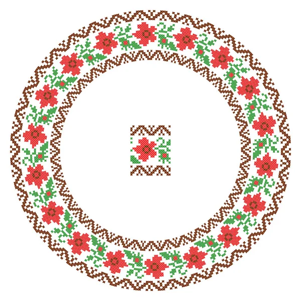 Embroidered Good Handmade Cross Stitch Ethnic Ukraine Pattern Ornament Ethnic — Stock Vector