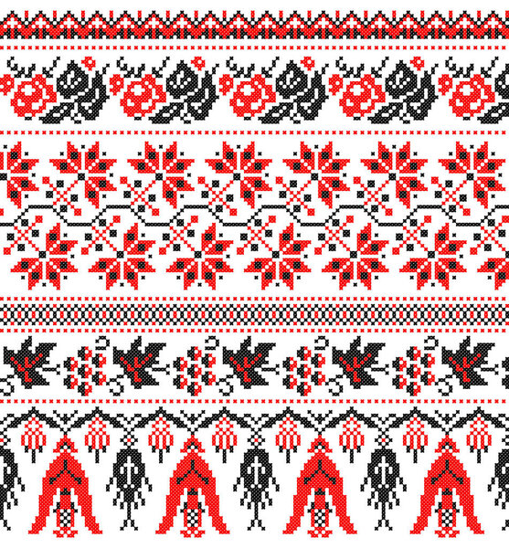 Вышитое старое ручное сшивание этнической Украины. Украинское полотенце с орнаментом. Рушникский стиль в векторе