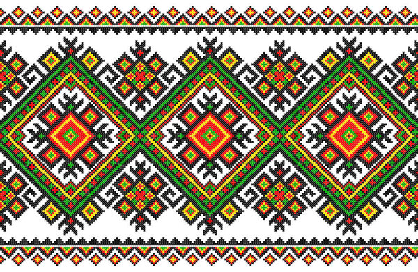 embroidered old handmade cross-stitch ethnic Ukraine pattern. Ukrainian towel with ornament. Rushnyk style in vector