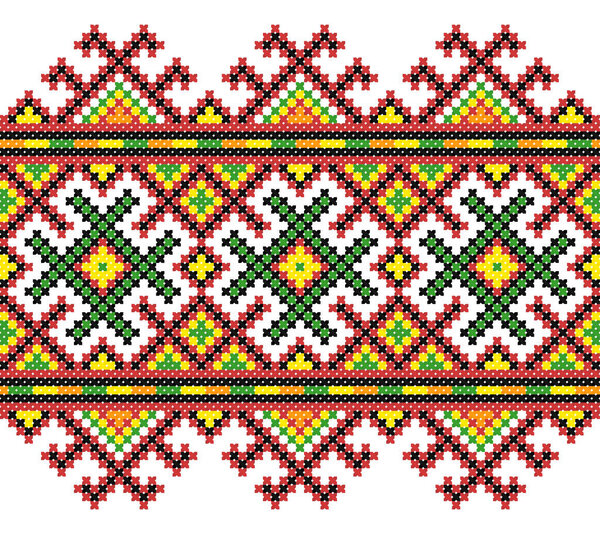 embroidered old handmade cross-stitch ethnic Ukraine pattern. Ukrainian towel with ornament. Rushnyk style in vector