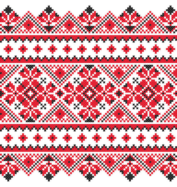 embroidered old handmade cross-stitch ethnic Ukraine pattern. Ukrainian towel with ornament. Rushnyk style in vector