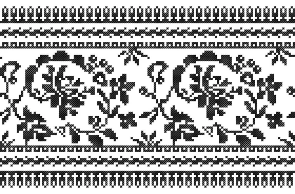 Embroidered Old Handmade Cross Stitch Ethnic Ukraine Pattern Ukrainian Towel — Stock Vector