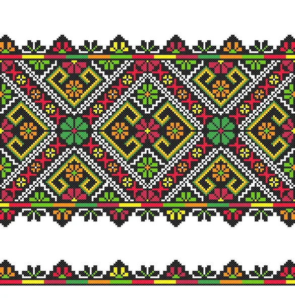 刺繍古い手作りクロスステッチ民族ウクライナパターン ウクライナのタオル飾り ベクトル内のRushnykスタイル — ストックベクタ