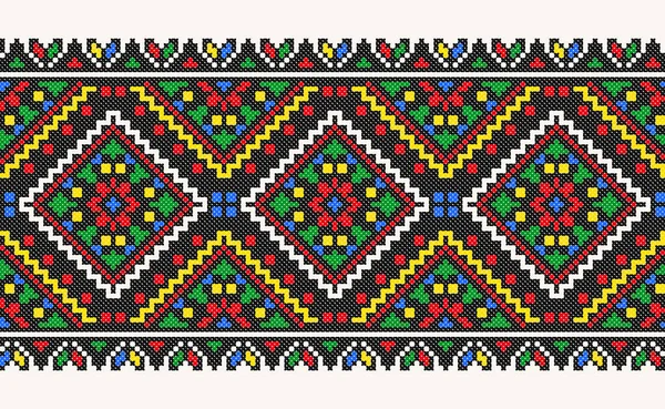 Embroidered Good Old Handmade Cross Stitch Ethnic Ukraine Pattern Ukrainian — Stock Vector