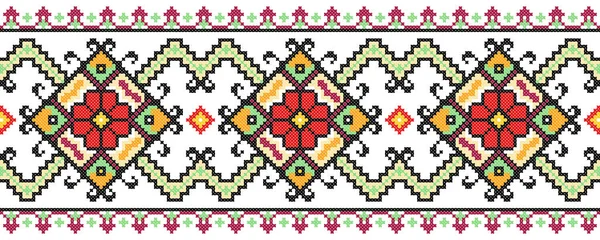 Bordado Velho Artesanal Cross Stitch Padrão Ucrânia Étnica Toalha Ucraniana — Vetor de Stock