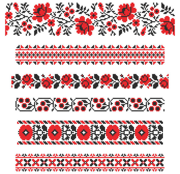 Вышитое старое ручное сшивание этнической Украины. Украинское полотенце с орнаментом. Рушникский стиль в векторе