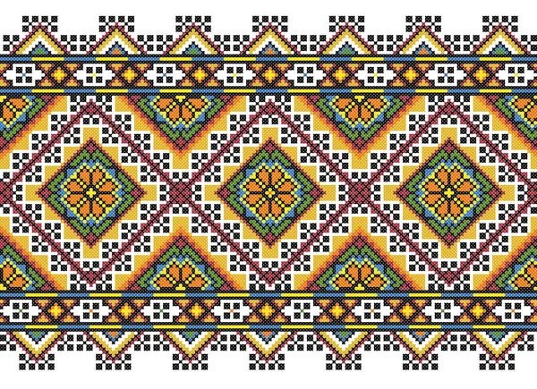 Embroidered Old Handmade Cross Stitch Ethnic Ukraine Pattern Ukrainian Towel — Stock Vector