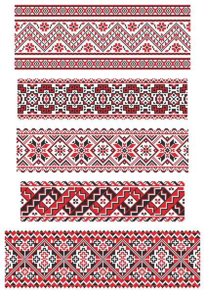 Embroidered Old Handmade Cross Stitch Ethnic Ukraine Pattern Ukrainian Towel — Stock Vector