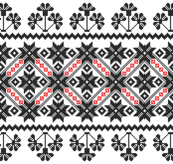 embroidered old handmade cross-stitch ethnic Ukraine pattern. Ukrainian towel with ornament. Rushnyk style in vector