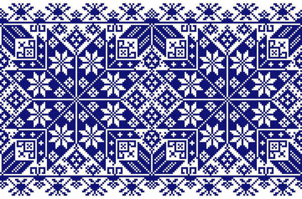 embroidered old handmade cross-stitch ethnic Ukraine pattern. Ukrainian towel with ornament. Rushnyk style in vector
