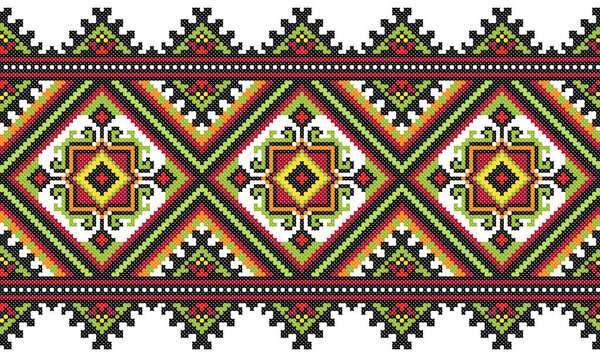 embroidered old handmade cross-stitch ethnic Ukraine pattern. Ukrainian towel with ornament. Rushnyk style in vector