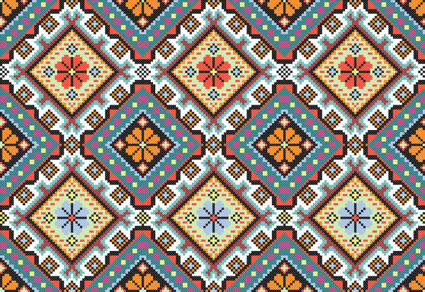 embroidered old handmade cross-stitch ethnic Ukraine pattern. Ukrainian towel with ornament. Rushnyk style in vector