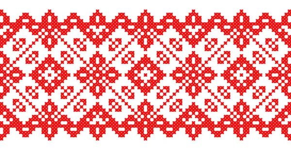 Embroidered Old Handmade Cross Stitch Ethnic Ukraine Pattern Ukrainian Towel — Stock Vector