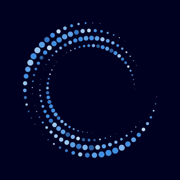 黒の背景に青い点線のベクトル ハーフトーン効果 らせん状の点線の背景又はアイコン — ストックベクタ