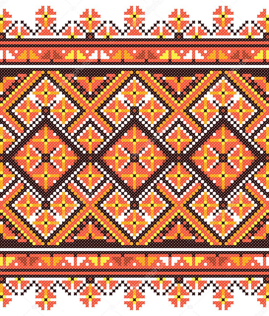embroidered old handmade cross-stitch ethnic Ukraine pattern. Ukrainian towel with ornament. Rushnyk style in vector