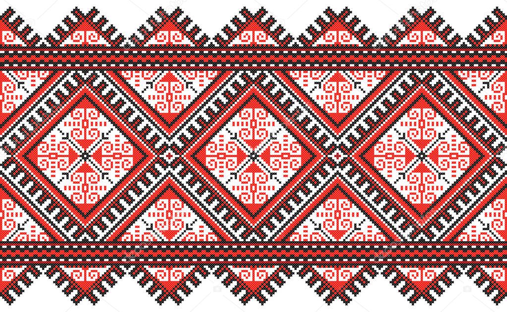 embroidered old handmade cross-stitch ethnic Ukraine pattern. Ukrainian towel with ornament. Rushnyk style in vector