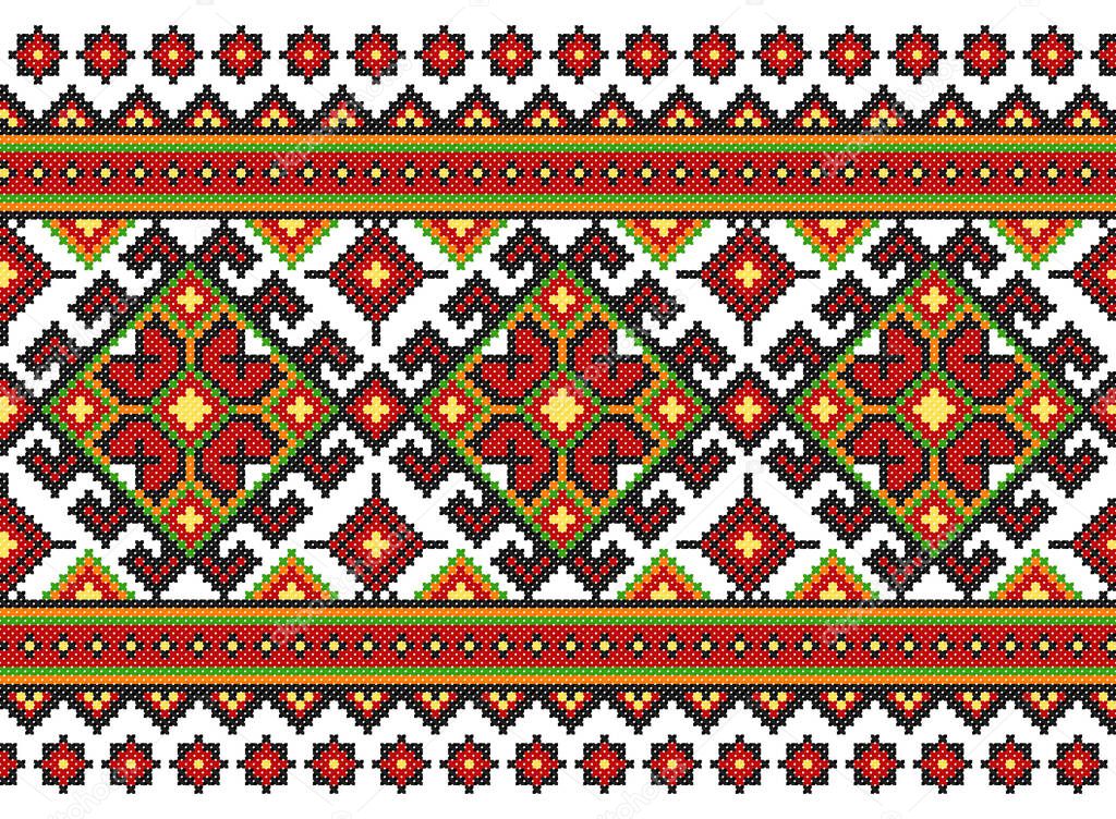 embroidered old handmade cross-stitch ethnic Ukraine pattern. Ukrainian towel with ornament. Rushnyk style in vector