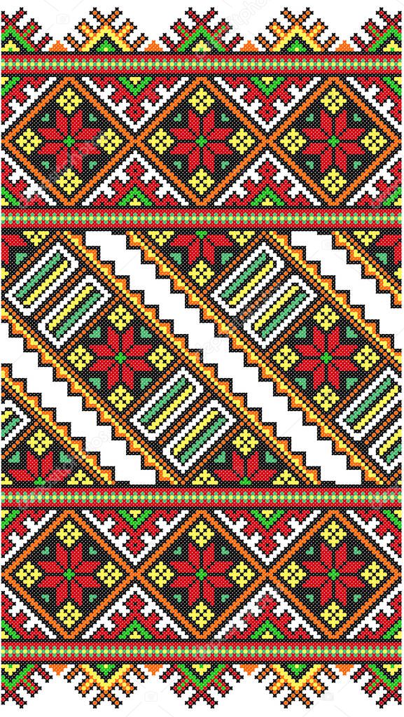 embroidered old handmade cross-stitch ethnic Ukraine pattern. Ukrainian towel with ornament. Rushnyk style in vector