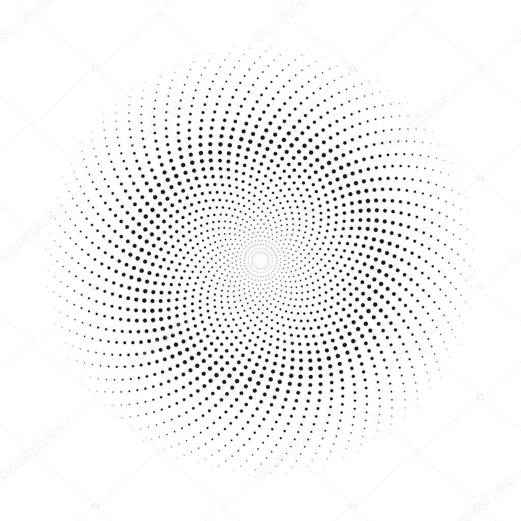 Abstract vector background with halftone dots circle like sun. Creative geometric pattern.