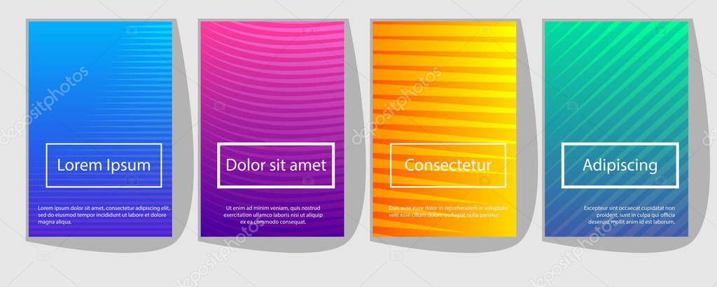 Set of colorful covers with trendy gradients. geometric abstract background. Brochure template layout, cover design, business annual report, flyer, magazine.