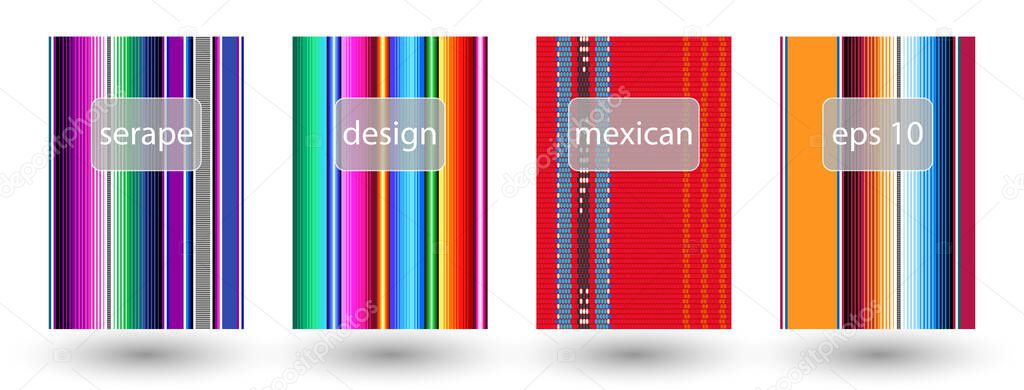 set of mexican rug pattern. serape stripes vector. detail background with mexican colors. creative colored cover design.