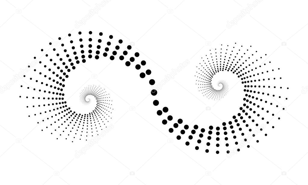 Abstract dotted vector background. Halftone effect. Spiral dotted background or icon. Yin and yang style. Vector EPS10 illustration