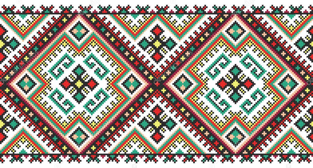 embroidered old handmade cross-stitch ethnic Ukraine pattern. Ukrainian towel with ornament. Rushnyk style in vector