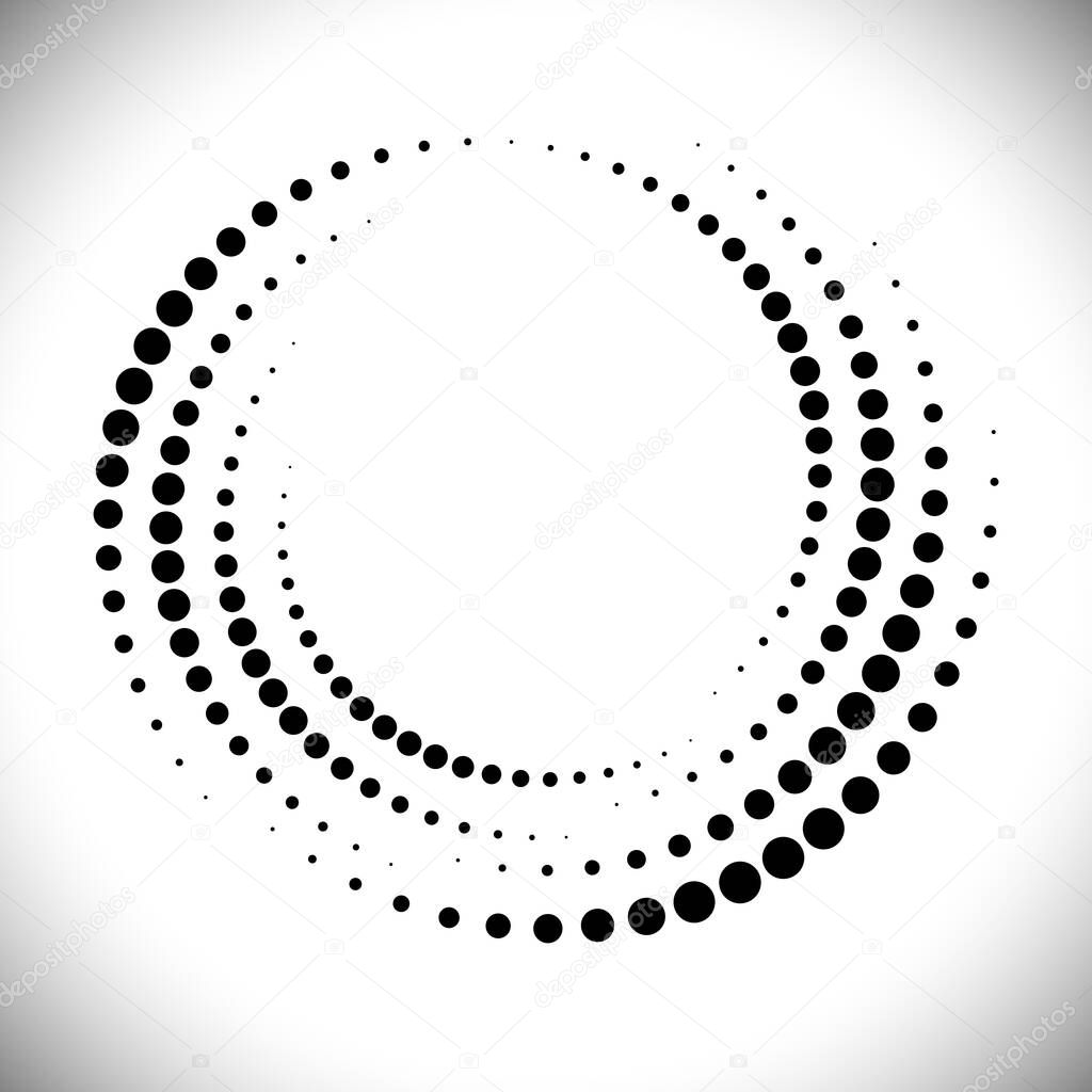 Halftone circle frame, abstract dots logo emblem design element for any projects. Round border icon. Vector EPS10 illustration. Abstract dotted vector background.