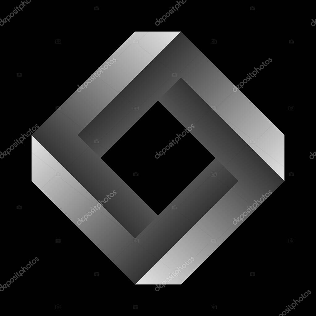 Penrose square on black background. Impossible object or impossible figure or an undecidable figure.