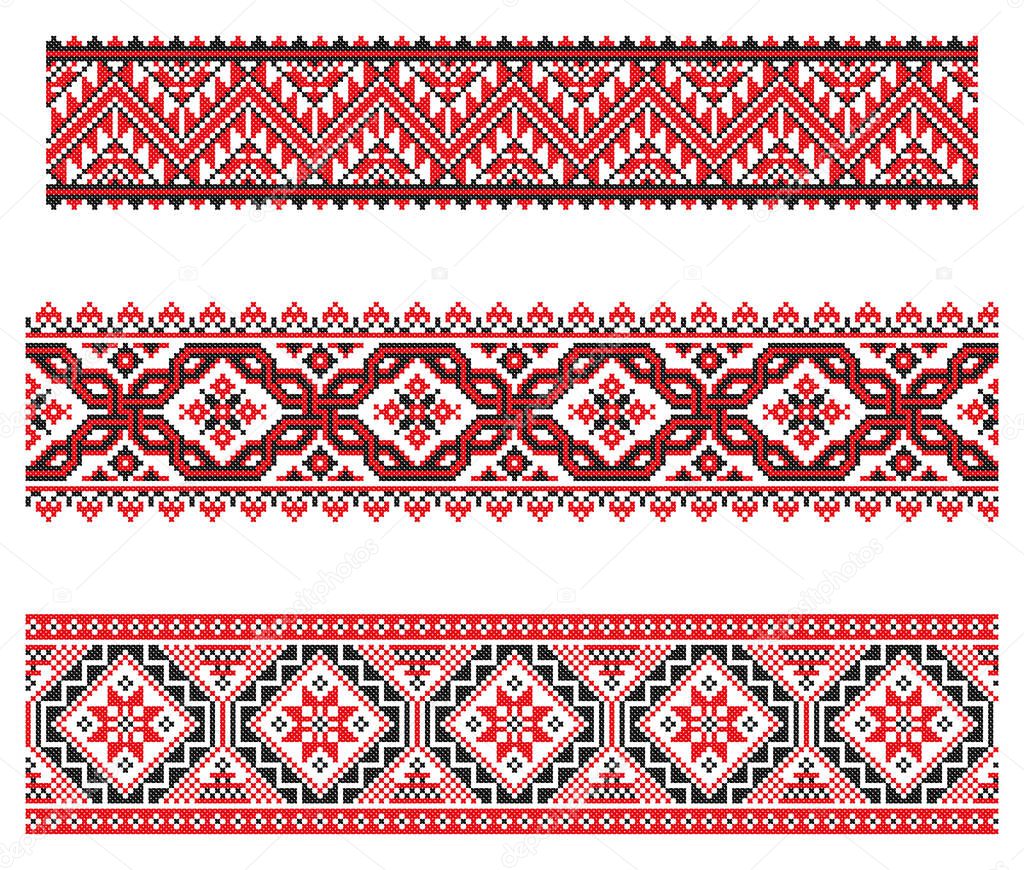 embroidered old handmade cross-stitch ethnic Ukraine pattern. Ukrainian towel with ornament. Rushnyk style in vector