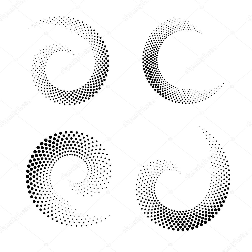 Circle dots backdrop. Halftone shapes, abstract logo emblem or design element for any project. Vector EPS10 illustration.