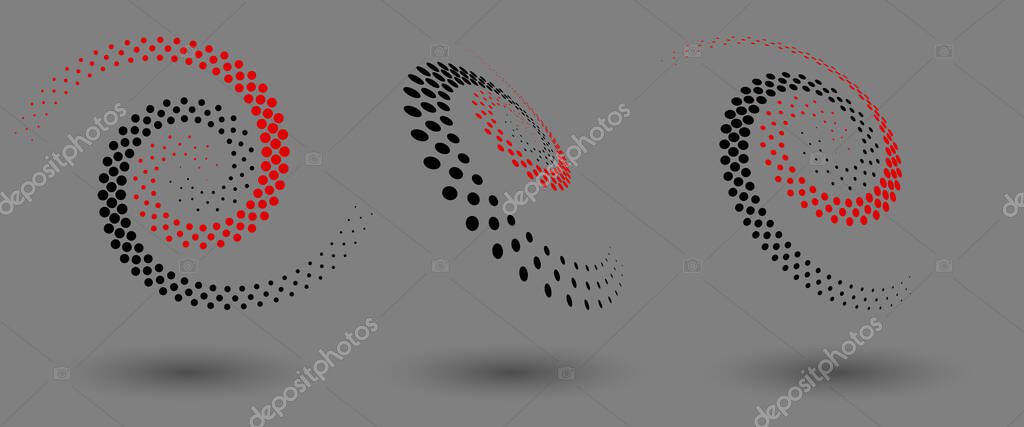 Abstract dotted vector background. Halftone effect. Spiral dotted background or icon. Yin and yang style. Vector EPS10 illustration. Set of vectors with differents perspective.