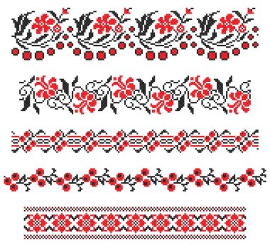 İşlemeli eski el yapımı çapraz dikişli etnik Ukrayna deseni. Süslü Ukrayna havlusu. Vektör olarak Rushnyk biçimi