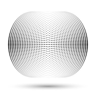 Yarım tonlu noktalar daire şeklinde. Yuvarlak logo ya da simge. Tasarım ögesi olarak vektör noktalı illüstrasyon