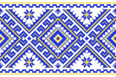 İşlemeli eski el yapımı çapraz dikişli etnik Ukrayna deseni. Süslü Ukrayna havlusu. Vektör olarak Rushnyk biçimi