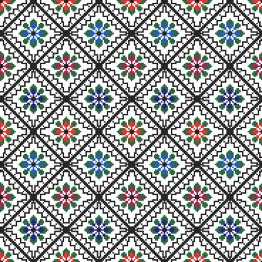 İşlemeli eski el yapımı çapraz dikişli etnik Ukrayna deseni. Süslü Ukrayna havlusu. Vektör olarak Rushnyk biçimi