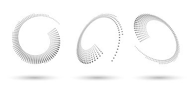 Herhangi bir proje için yarı ton şekilleri, soyut noktalar logo amblemi veya tasarım öğesi. Yuvarlak simge ya da arka plan. Vektör EPS10 illüstrasyonu. Farklı perspektiflere sahip soyut noktalı yarım ton vektörü