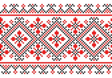 İşlemeli eski el yapımı çapraz dikişli etnik Ukrayna deseni. Süslü Ukrayna havlusu. Vektör olarak Rushnyk biçimi