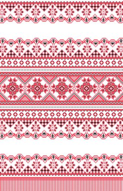 İşlemeli eski el yapımı çapraz dikişli etnik Ukrayna deseni. Süslü Ukrayna havlusu. Vektör olarak Rushnyk biçimi