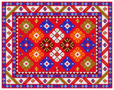 İşlemeli eski el yapımı çapraz dikişli etnik Ukrayna deseni. Süslü Ukrayna havlusu. Vektör olarak Rushnyk biçimi