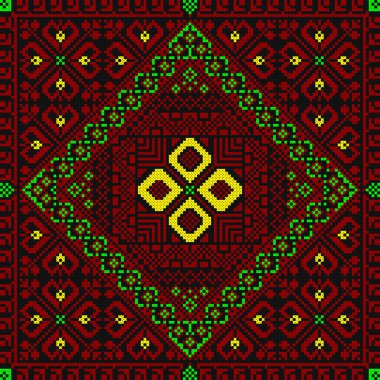 İşlemeli eski el yapımı çapraz dikişli etnik Ukrayna deseni. Süslü Ukrayna havlusu. Vektör olarak Rushnyk biçimi