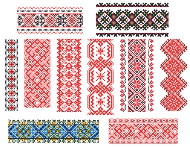 İşlemeli eski el yapımı çapraz dikişli etnik Ukrayna deseni. Süslü Ukrayna havlusu. Vektör olarak Rushnyk biçimi