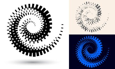 Simge ya da arkaplan olarak yarım tonlu spiral. Logo veya amblem için dörtgenli siyah soyut vektör. Tasarımınız için beyaz arkaplanda çember sınırı izole edildi.