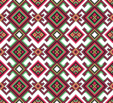 İşlemeli eski el yapımı çapraz dikişli etnik Ukrayna deseni. Süslü Ukrayna havlusu. Vektör olarak Rushnyk biçimi