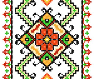 İşlemeli eski el yapımı çapraz dikişli etnik Ukrayna deseni. Süslü Ukrayna havlusu. Vektör olarak Rushnyk biçimi